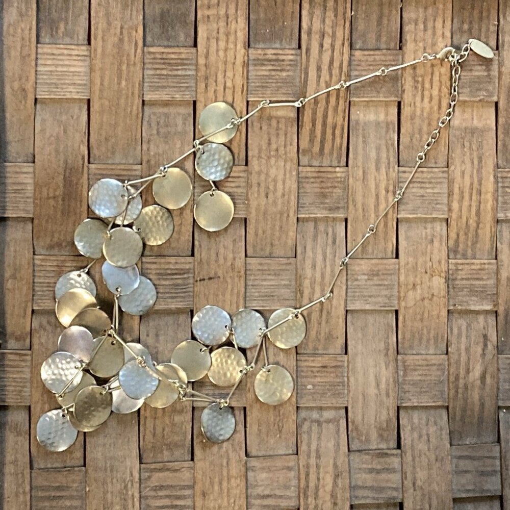 Vintage Statement Necklace Hammered Mixed Metal Discs Circles